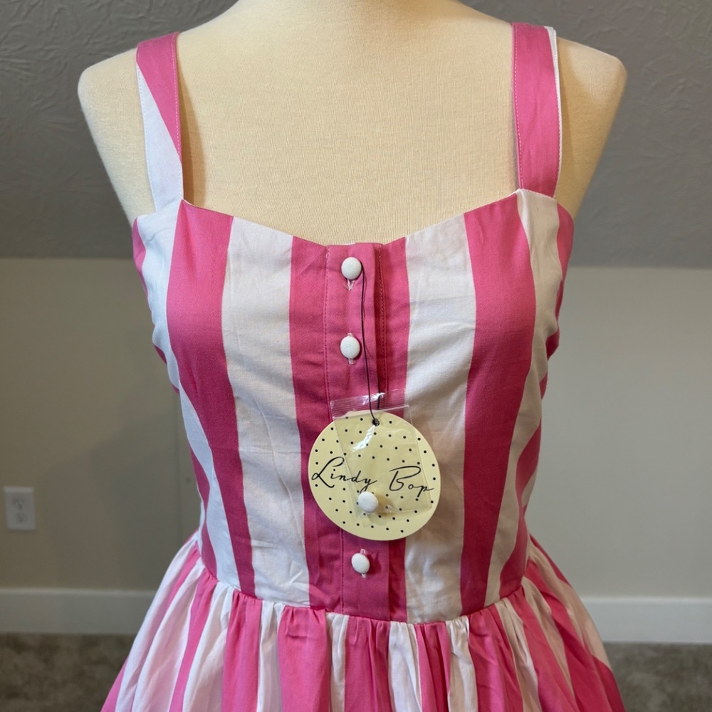 NWT! Lindy Bop Corinna Dress Pink/White Stripe XS - Picture 3 of 9
